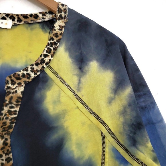 Umgee Tie Dye Mixed Print Long Sleeve Top Exposed Seam Tunic Blouse Plus Sz 1XL - Picture 5 of 12